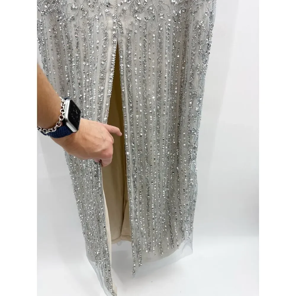 Adrianna Papell Blue Silver Long Formal Gown Dress 12 New Nwt - Picture 7 of 15